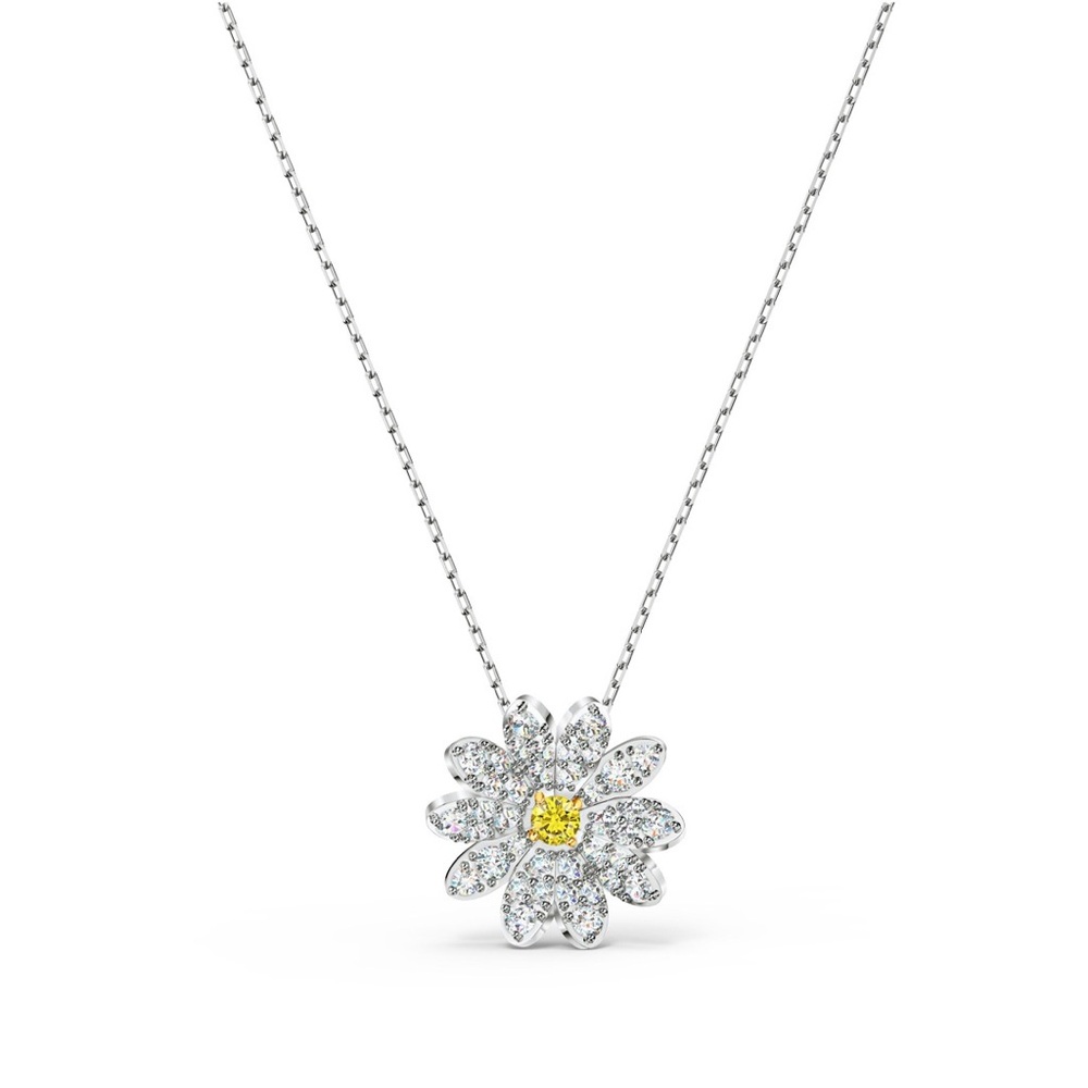 Swarovski Eternal Flower necklace, Yellow, rhodium plated